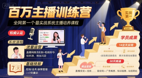 百万主播训练营，全网第一个最实战系统主播培养课程-泡泡网创