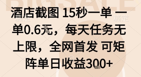 酒店截图15秒一单，一单0.6米，每天任务无上限，全网首发可矩阵单日收益3张【揭秘】-泡泡网创