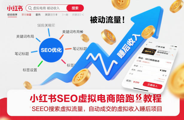 小红书SEO虚拟电商陪跑教程，实现seo搜索被动流量，自动成交的被动收入睡后项目-泡泡网创