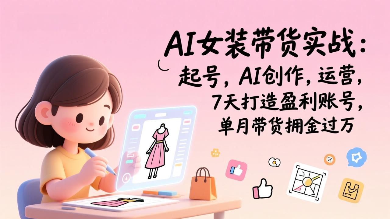 AI女装带货实战：起号，AI创作，运营，7天打造盈利账号，单月带货佣金过万-泡泡网创