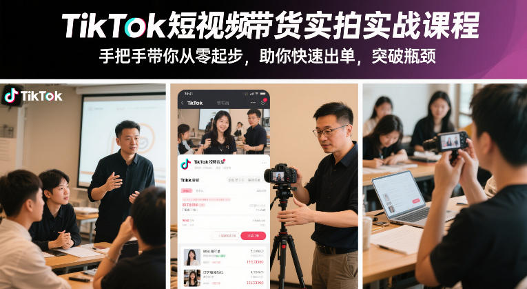 TikTok短视频带货实拍实战课程，手把手带你从零起步，助你快速出单，突破瓶颈-泡泡网创