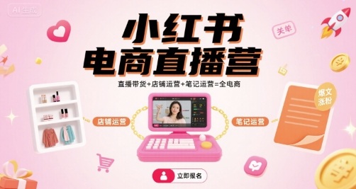 小红书电商直播营，直播带货+店铺运营+笔记运营=全电商-泡泡网创