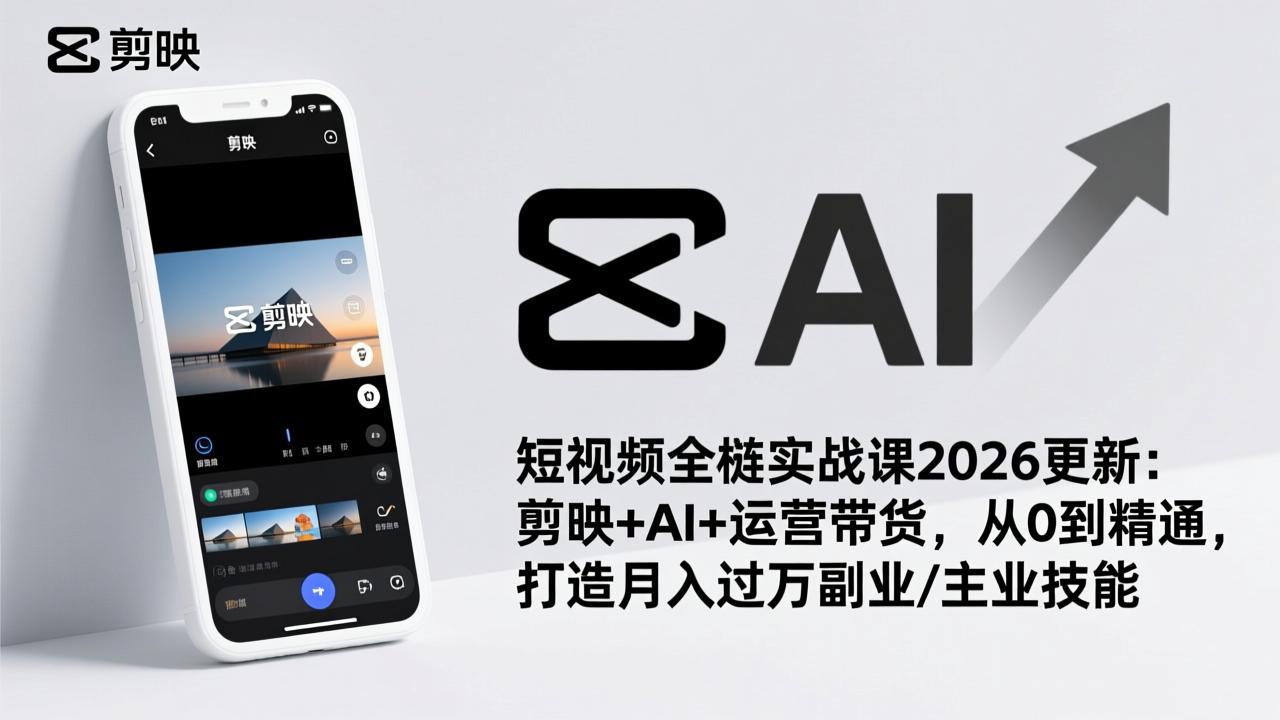 短视频全栈实战课2026更新：剪映+AI+运营带货，从0到精通，打造月入过万副业/主业技能-泡泡网创