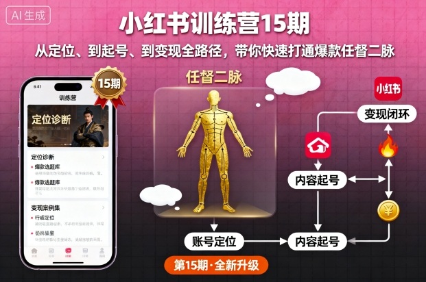 小红书训练营15期，从定位、到起号、到变现全路径，带你快速打通爆款任督二脉-泡泡网创