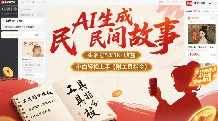 AI生成民间故事，头条号5天1k+，小白轻松上手【附工具指令】-泡泡网创