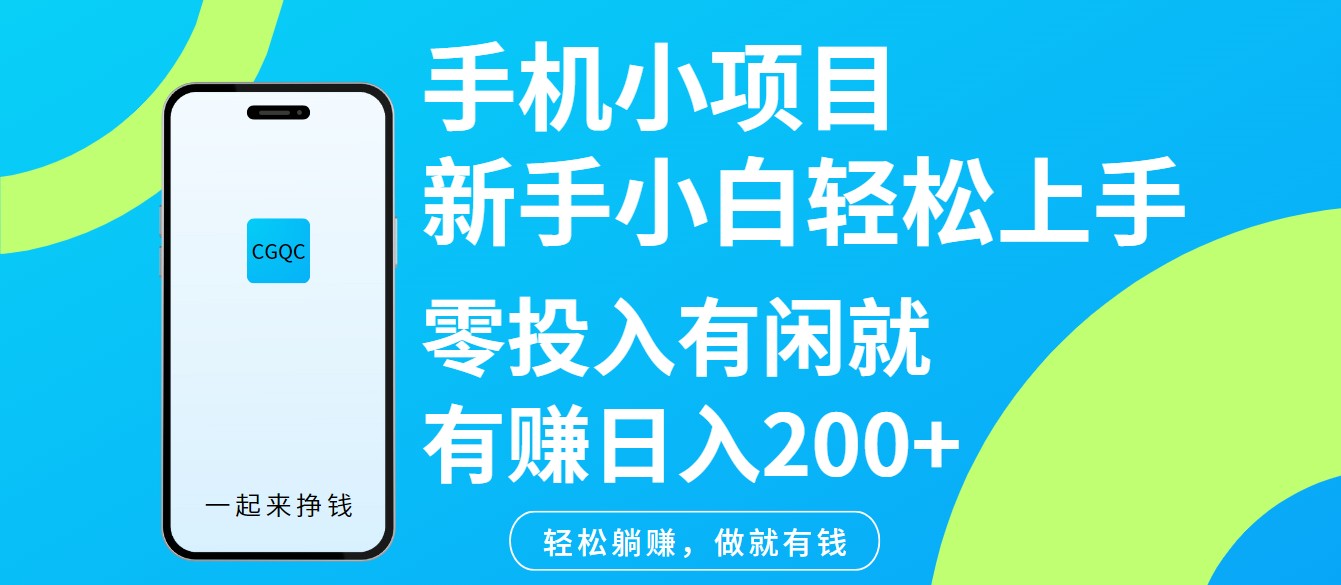 手机小项目新手小白轻松上手零投入有闲就有赚日入200+-泡泡网创