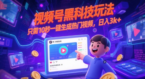 视频号黑科技玩法，只需10秒一键生成热门视频，日入3k+【揭秘】-泡泡网创