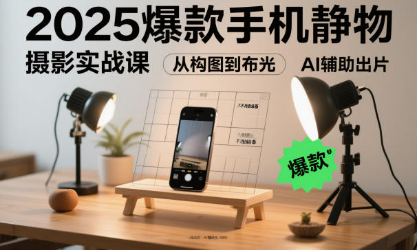2025爆款手机静物摄影实战课，从构图到布光，不用贵设备，AI辅助出片-泡泡网创