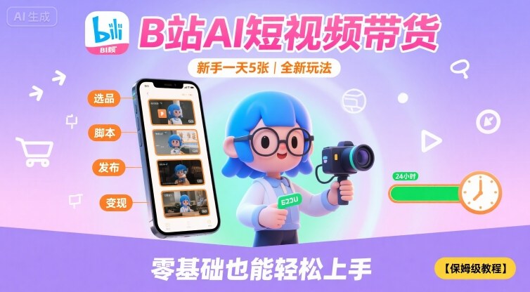 B站AI短视频带货，新手一天5张，全新玩法【保姆级教程】-泡泡网创