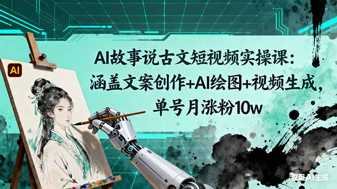 AI故事说古文短视频实操课：涵盖文案创作+AI绘图+视频生成，单号月涨粉10w-泡泡网创