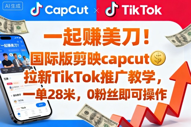 一起賺美刀！国际版剪映capcut拉新TikTok推广教学，一单28米，0粉丝即可操作(附推广入口和教学)-泡泡网创