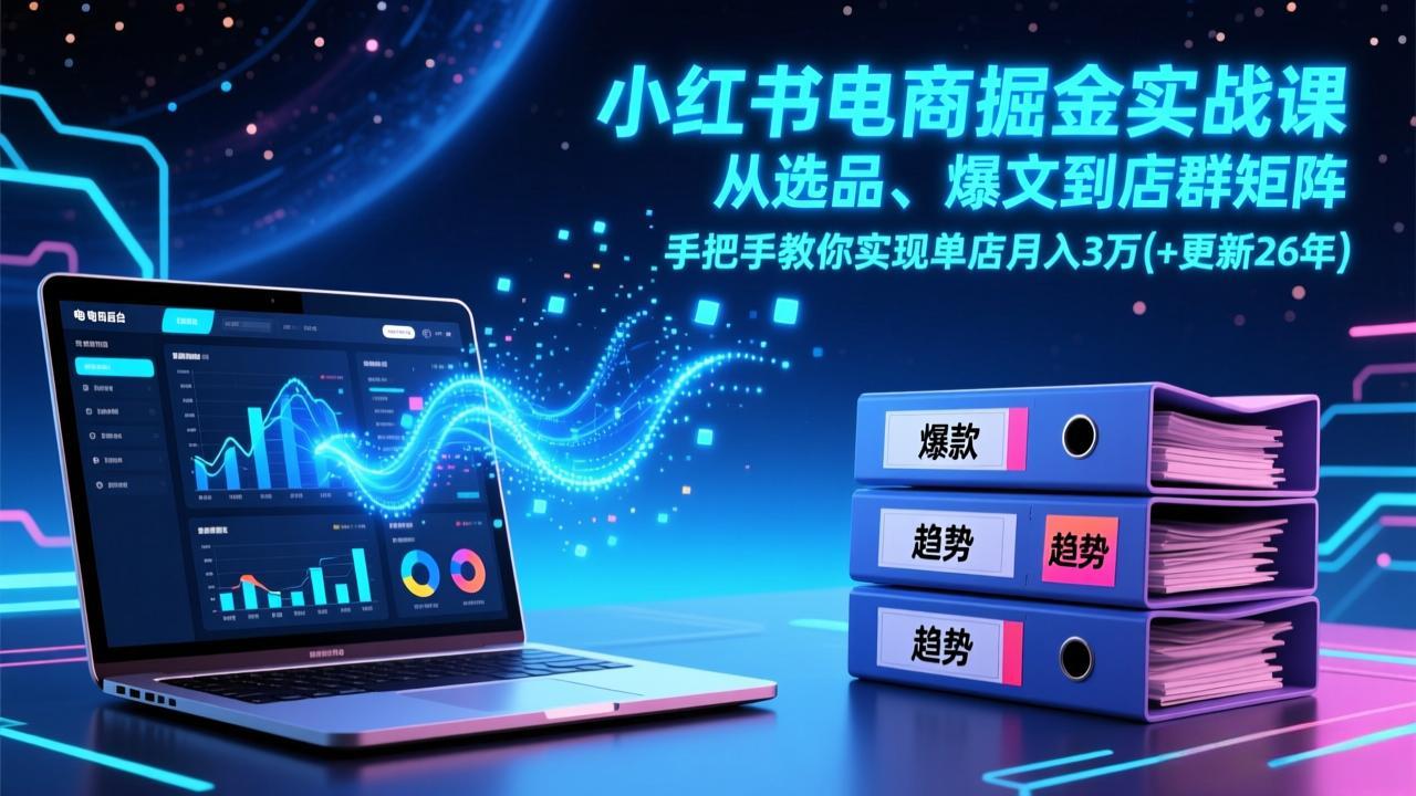 小红书电商掘金实战课，从选品、爆文到店群矩阵，手把手教你实现单店月入3万+(更新26年-泡泡网创