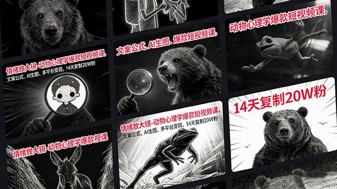 情绪放大镜-动物心理学爆款短视频课，文案公式、AI生图、多平台变现，14天复制20W粉-泡泡网创