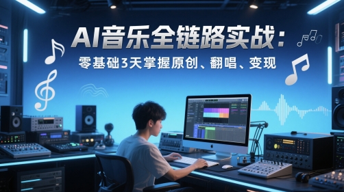 AI音乐全链路实战变现课：零基础3天掌握原创、翻唱、变现-泡泡网创