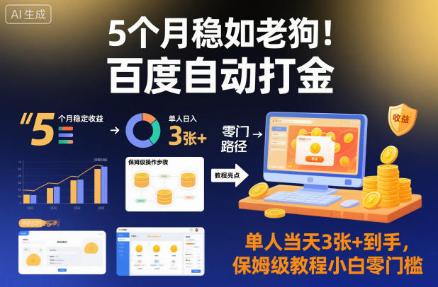 5个月稳如老狗！百度自动打金，单人当天3张+到手，保姆级教程小白零门槛【揭秘】-泡泡网创