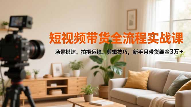 短视频带货全流程实战课，场景搭建、拍摄运镜、剪辑技巧，新手月带货佣金3万+-泡泡网创