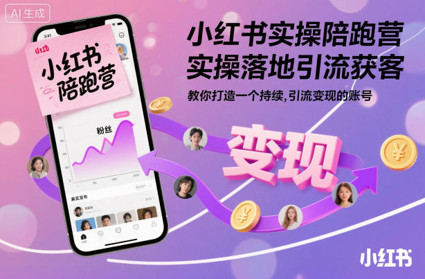小红书实操陪跑营，实操落地引流获客，教你打造一个持续引流变现的账号-泡泡网创
