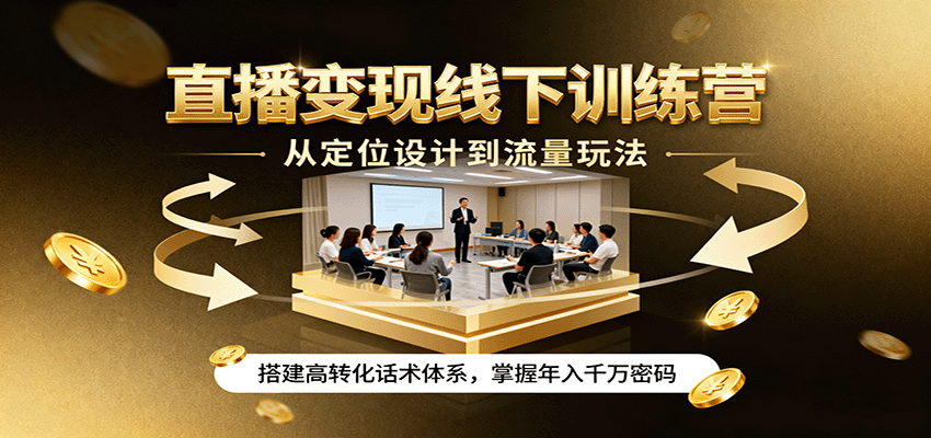 直播变现线下训练营，从定位设计到流量玩法，搭建高转化话术体系，掌握年入千万密码-泡泡网创