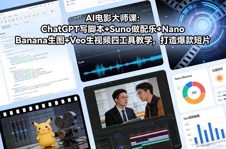 AI电影大师课：ChatGPT写脚本+Suno做配乐+Nano Banana生图+Veo生视频，打造爆款短片-泡泡网创