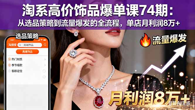 淘系高价饰品爆单课74期：从选品策略到流量爆发的全流程，单店月利润8万+-泡泡网创