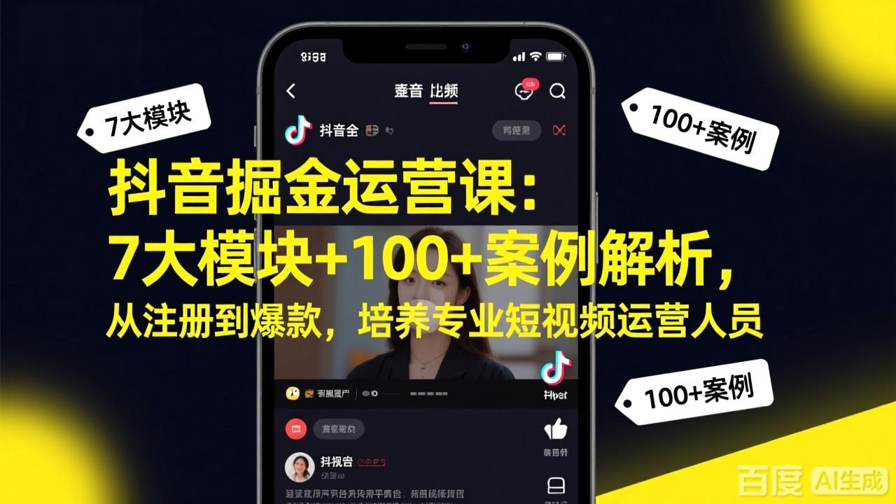 抖音掘金运营课：7大模块+100+案例解析，从注册到爆款，培养专业短视频运营人员-泡泡网创