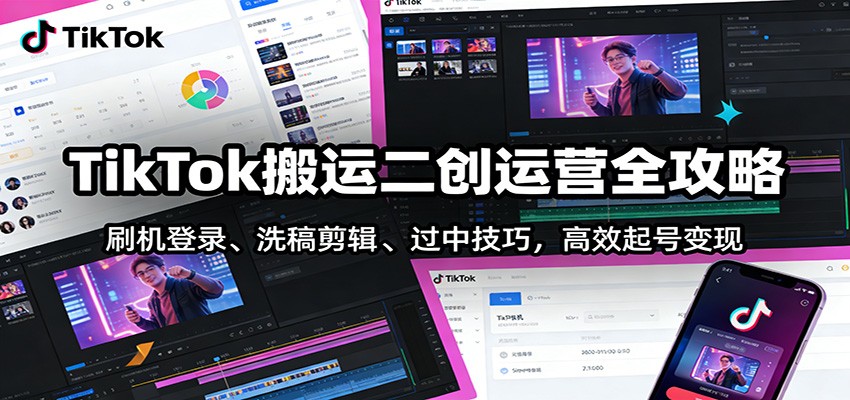 TikTok搬运二创运营全攻略：刷机登录、洗稿剪辑 、过中技巧，高效起号变现-泡泡网创