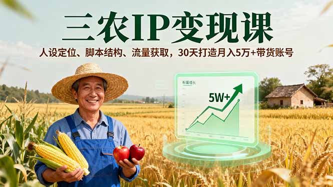 三农IP变现课，人设定位、脚本结构、流量获取，30天打造月入5万+带货账号-泡泡网创