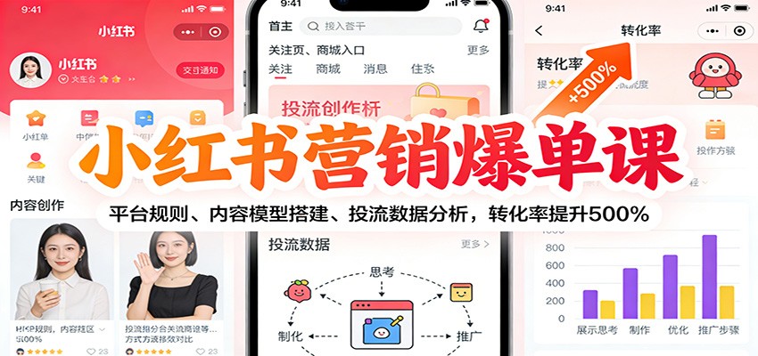 小红书营销爆单课：平台规则、内容模型搭建、投流数据分析，转化率提升500%-泡泡网创