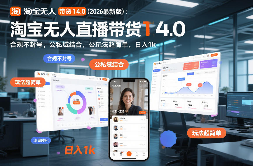 淘宝无人直播带货14.0(2026最新版)：合规不封号，公私域结合，玩法超简单，日入1k+【揭秘】-泡泡网创