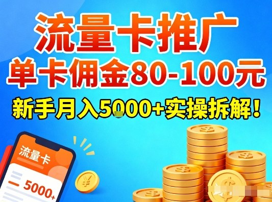 流量卡推广，单卡佣金80-100，新手月入5k+实操拆解！-泡泡网创
