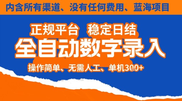 全自动数字录入，单机日入3张+，内含所有渠道全程免费零成本，操作简单可矩阵开干【揭秘】-泡泡网创