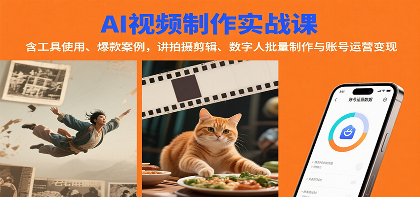AI视频制作实战：含工具使用、爆款案例，讲拍摄剪辑、数字人批量制作与账号运营变现-泡泡网创