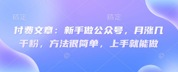 付费文章：新手做公众号，月涨几干粉，方法很简单，上手就能做-泡泡网创