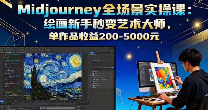 Midjourney全场景实操课：绘画新手秒变艺术大师，单作品收益200-5000元-泡泡网创