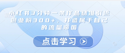 小红书3分钟一条作品精准引流创业粉300+，打造属于自己的流量帝国-泡泡网创