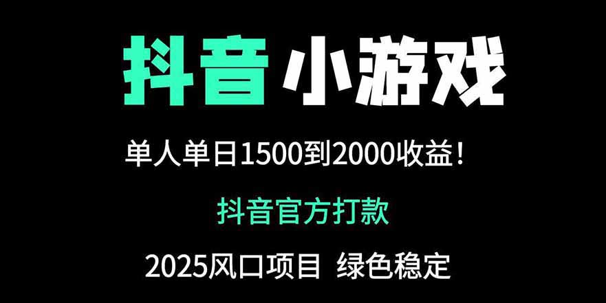 抖音官方小游戏2025全网最新玩法，暴利赚钱项目，单机日入2000+-泡泡网创