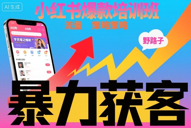 小红书爆款培训班，小红书获客野路子流量打法，暴力持续获客-泡泡网创