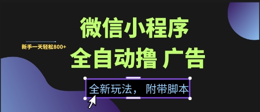 微信小程序全自动撸广告项目，彻底解决没流量的问题，新手一天8张+【揭秘】-泡泡网创