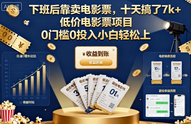 下班后靠卖电影票，十天搞了7k+，低价电影票项目，0门槛0投入小白轻松上手【揭秘】-泡泡网创