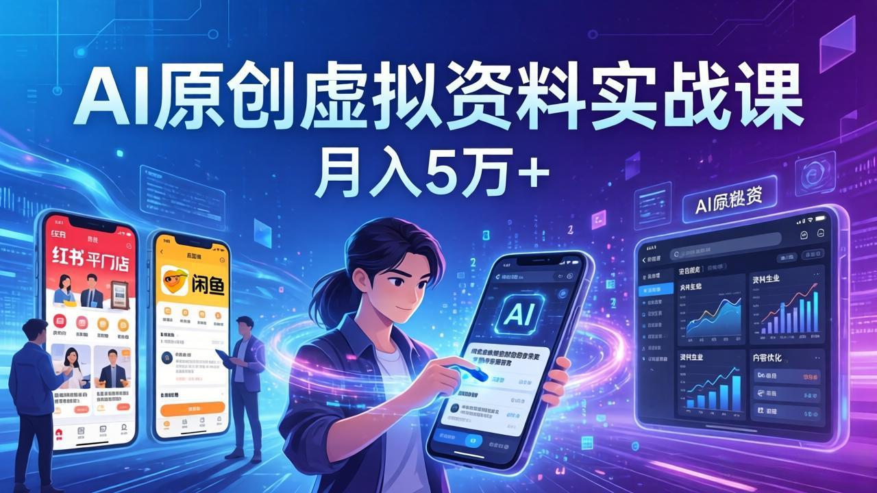 AI原创虚拟资料实战课：2026新机会，小红书闲鱼开店，普通人用AI轻松变现，月入5万+-泡泡网创