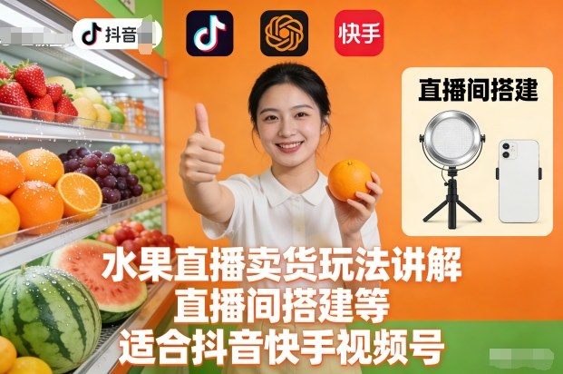 水果直播卖货玩法讲解、直播间搭建等，适合抖音快手视频号-泡泡网创