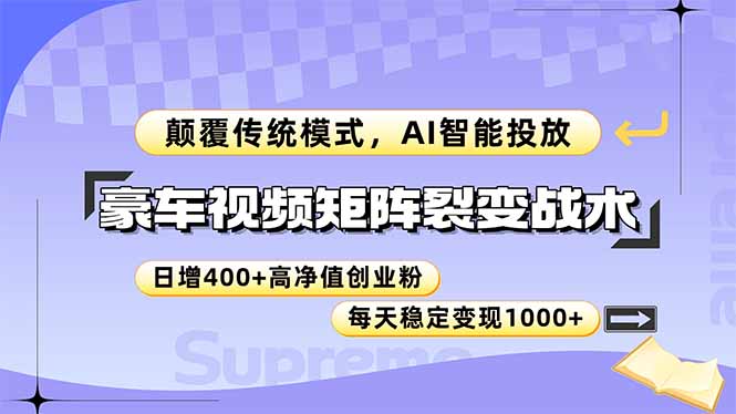 豪车视频矩阵裂变战术，颠覆传统模式，AI智能投放，日增400+高净值创业…-泡泡网创