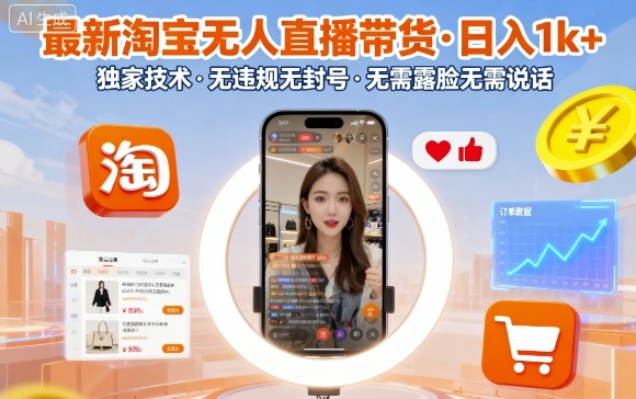 最新淘宝无人直播带货，日入1k+，独家技术，无违规无封号，无需露脸无需说话【揭秘】-泡泡网创