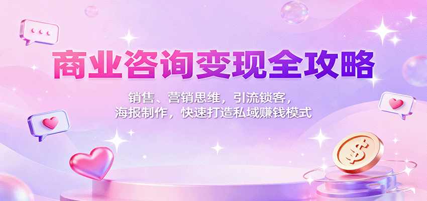 商业咨询变现全攻略：销售、营销思维，引流锁客，海报制作，快速打造私域赚钱模式-泡泡网创