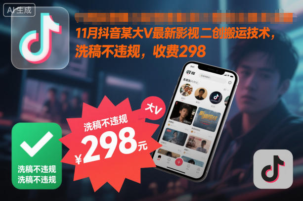 11月抖音某大V最新影视二创搬运技术，洗稿不违规，收费298-泡泡网创