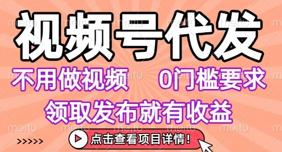 视频号代发，不用剪辑不用做视频，0门槛要求，领取发布就有收益，任务没有无上限，小白轻松上手【揭秘】-泡泡网创