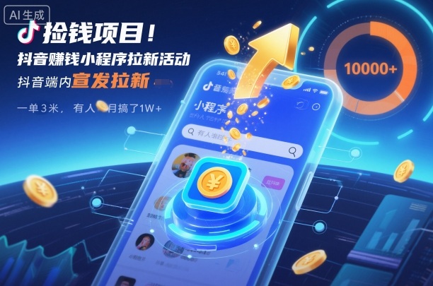 捡钱项目！抖音賺钱小程序拉新活动，抖音端内宣发拉新，一单3米，有人半个月搞了1W+-泡泡网创