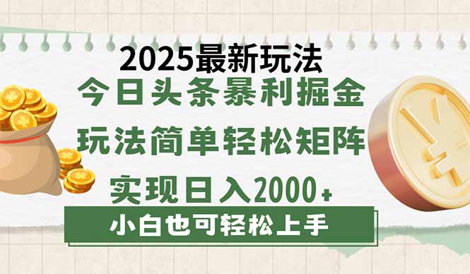 今日头条2025最新玩法，思路简单，复制粘贴，轻松实现矩阵日入2000+-泡泡网创