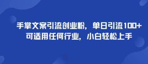 手掌文案引流创业粉，单日引流100+，可适用任何行业，小白轻松上手-泡泡网创
