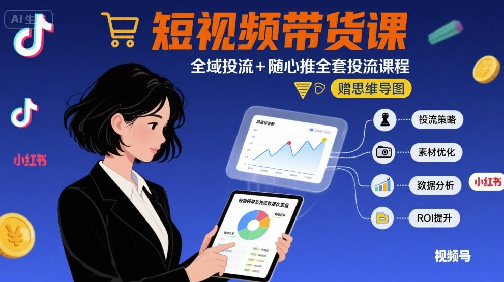 最新短视频带货课，全域投流+随心推全套投流课程+思维导图-泡泡网创